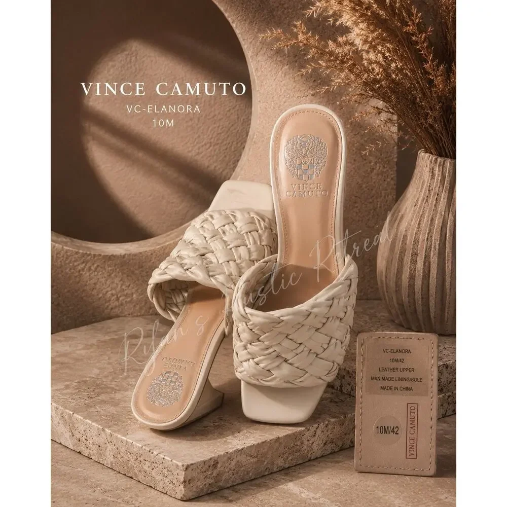 Vince Camuto - New Elanora Woven Leather Block Heel Mule Cream size 10 NWOB DK